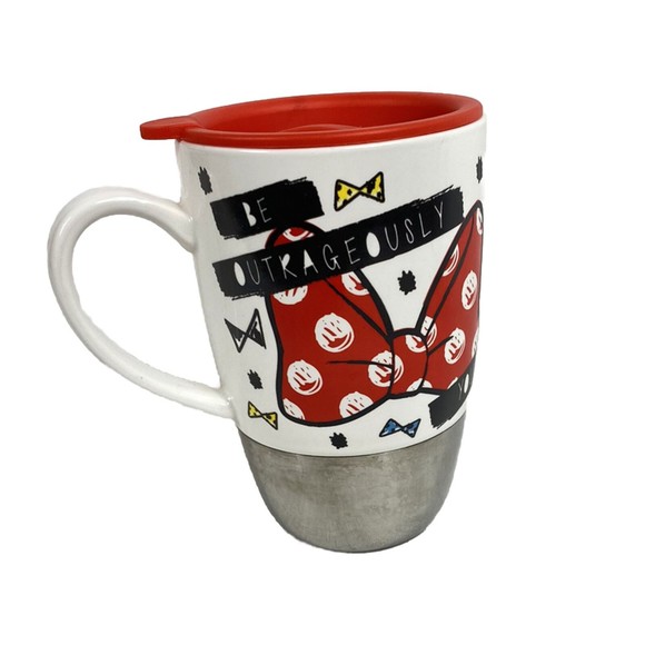 Disney Store Minnie Mouse Tea Coffee Cup Mug Removable Lid Stainless Steel Base - Picture 1 of 9